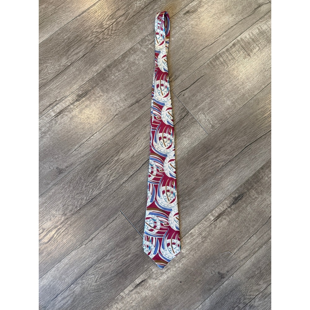 Surrey Silk Tie Burgundy Blue‎ Cream Abstract Pattern Made in USA